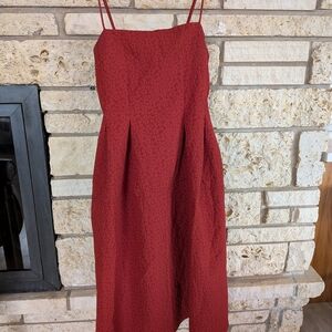 H&M Red Textured Spaghetti-Strap Midi Dress